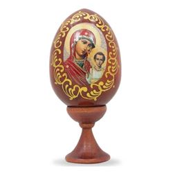 Hand-painted Russian Mary & Jesus Icon Wooden Egg