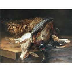 Still Life, After the Hunt, Rabbit & Pheasant Oil Painting
