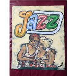 20thc African American Folk Art Oil Painting, Signed James Malone, Jazz Music