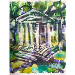 20thc African American Folk Art, Signed James Malone Oil Painting, Plantation House