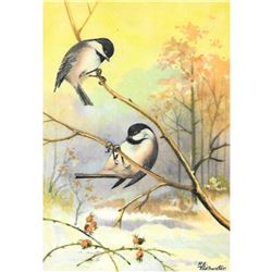 1920's Chickadee Color Lithograph Print
