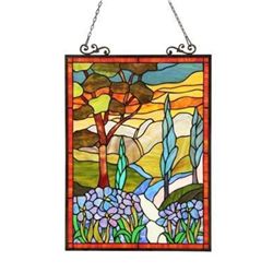 Colorful Landscape Stained Glass Hanging Panel