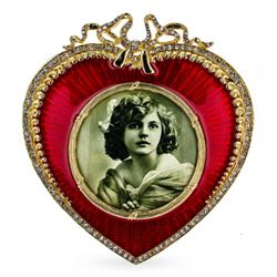 Lovely Red Heart Enameled Guilloche Russian Royal Picture Frame