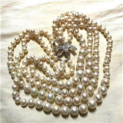 9-14mm White Shell Pearl Four Strand Sterling & Crystal Necklace
