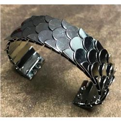 Fashion Runway Style, Modern Viking, Gunmetal Fish Scale Cuff Bracelet