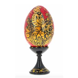 Russian Handpainted Golden Bird Wooden Egg On Stand