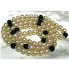 Image 1 : Vintage Mid-Century Faux Pearls & Onyx Beads 36" Rope Necklace