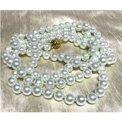 11mm White Shell Pearls 52" Rope Necklace, Magnetic Clasp