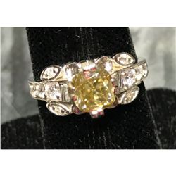 3.15ct Fancy Yellow & White Deco Design Moissanite Sterling Ring