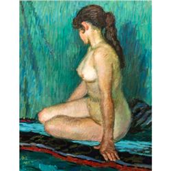 20thc Signed Japanese Impressionist Oil Painting, Nude Study