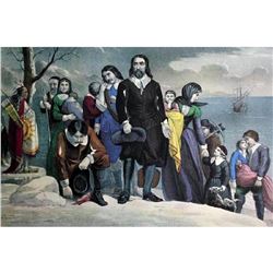 After Nathaniel Currier, Fine Art Modern Lithograph, The Landing Of The Pilgrims At Plymouth -1620