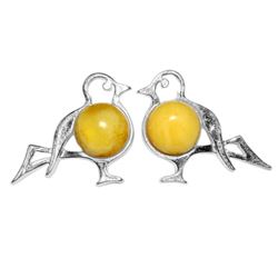 Little Birds Baltic Egg Yolk Amber Sterling Earrings