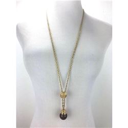 Givenchy Paris Designer Gold-Tone & Brown Lucite Pendant Necklace