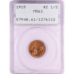 1915 $2 1/2 Indian Head Quarter Eagle Gold Coin PCGS MS61 Old Rattler Holder