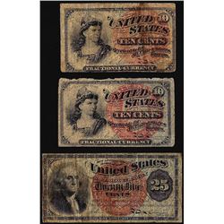 Lot of (3) Fourth issue Fractional Currency Notes