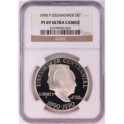 1990-P $1 Proof Eisenhower Commemorative Silver Dollar Coin NGC PF69 Ultra Cameo