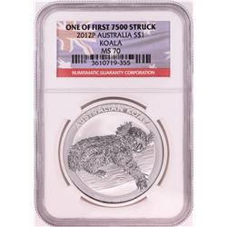 2012P $1 Australia Koala Silver Coin NGC MS70 First Strike