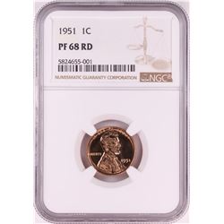1951 Proof Lincoln Wheat Cent Coin NGC PF68RD