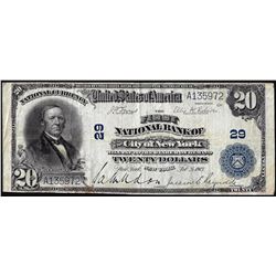1902PB $20 First National Bank of City of New York, NY CH# 29 National Currency Note