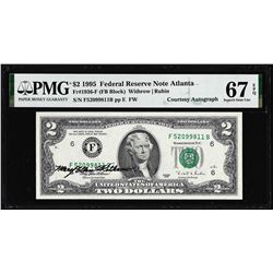 1995 $2 Federal Reserve Note PMG Superb Gem Uncirculated 67EPQ Courtesy Autograph