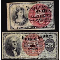 Lot of 1863 Fourth issue Ten Cents and Twenty-Five Cents Fractional Currency Notes