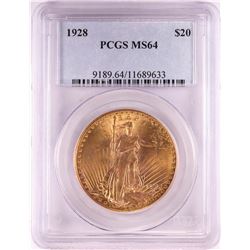 1928 $20 St. Gaudens Double Eagle Gold Coin PCGS MS64