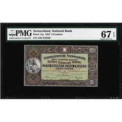 1952 Switzerland 5 Franken Note Pick# 11p PMG Superb Gem Uncirculated 67EPQ