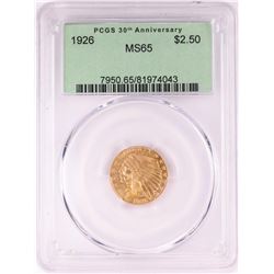 1926 $2 1/2 Indian Head Quarter Eagle Gold Coin PCGS MS65