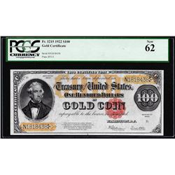 1922 $100 Gold Certificate Note Fr.1215 PCGS New 62