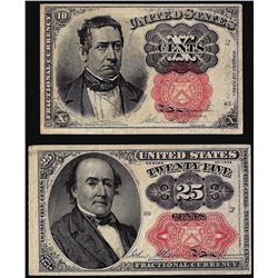 Lot of (2) 1874 10 Cent and 25 Cent Fifth issue Fractional Currency Notes