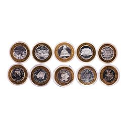 Mixed Lot of (10) .999 Silver Casino $10 Limited Edition Gaming Tokens