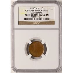 Lincoln Cent ERROR Coin Capped Die Obverse Struck Through NGC MS65BN