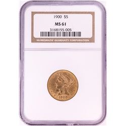 1900 $5 Liberty Head Half Eagle Gold Coin NGC MS61