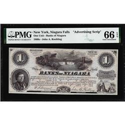 1860's $1 Banks of Niagara New York Advertising Script PMG Gem Uncirculated 66EPQ