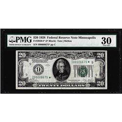 1928 $20 Federal Reserve STAR Note Minneapolis Fr.2050-I* PMG Very Fine 30