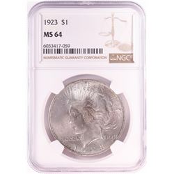 1923 $1 Peace Silver Dollar Coin NGC MS64