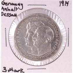 1914 Germany Anhalt Dessall 3 Mark Silver Coin
