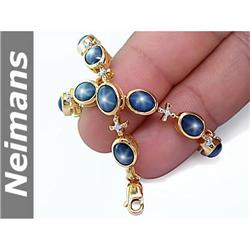 Certified 18.50 ct Star Sapphire & Diamond Bracelet 14k
