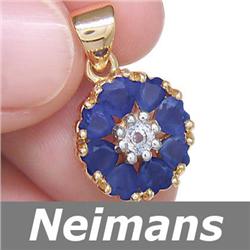 Certified 3.75ct Blue & White Sapphire Pendant 14K Gold