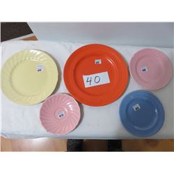 5 Colored Medalta Dishes, All "Sleepy Indians"