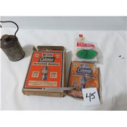 Box Of Mantles For Coleman Lamp, Tool For Cleaning Burner, Fuel Filler
