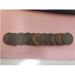 Lot of 11 Canada One Cent 1 Penny Queen Victoria Large cent