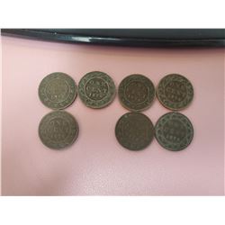 Lot of 7 Canada One Cent 1 Penny 1876 Queen Victoria Large cent