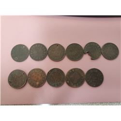 Lot of 11 Canada One Cent 1 Penny Queen Victoria Large cent