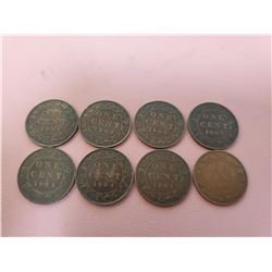 Lot of 8 Canada One Cent 1 Penny King Edward VII G+ 1902, 1903, 1904, 1905