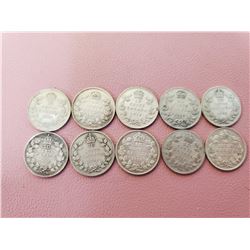 Lot of 10 Canada 10 cent Silver Nice Lot Highly Collectable