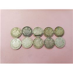 Lot of 10 Canada 10 cent Silver Nice Lot Highly Collectable