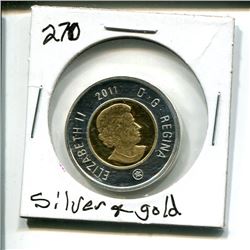 2011 Canada Toonie $2 Two Dollar silver & gold