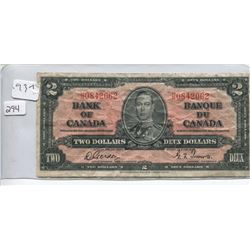 1937 BANK OF CANADA TWO DOLLAR BILL