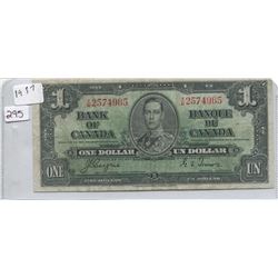 1937 BANK OF CANADA ONE DOLLAR BILL